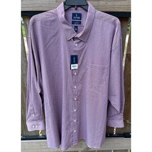 Stafford Mens 4XL Shirt Burgundy Micro Ginghams 55% Cotton 43% Polyester